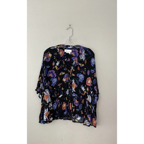 Anthropologie Medium JOVIE Floral Button Up Shirt Dolman Sleeve Colorful READ - Picture 1 of 10